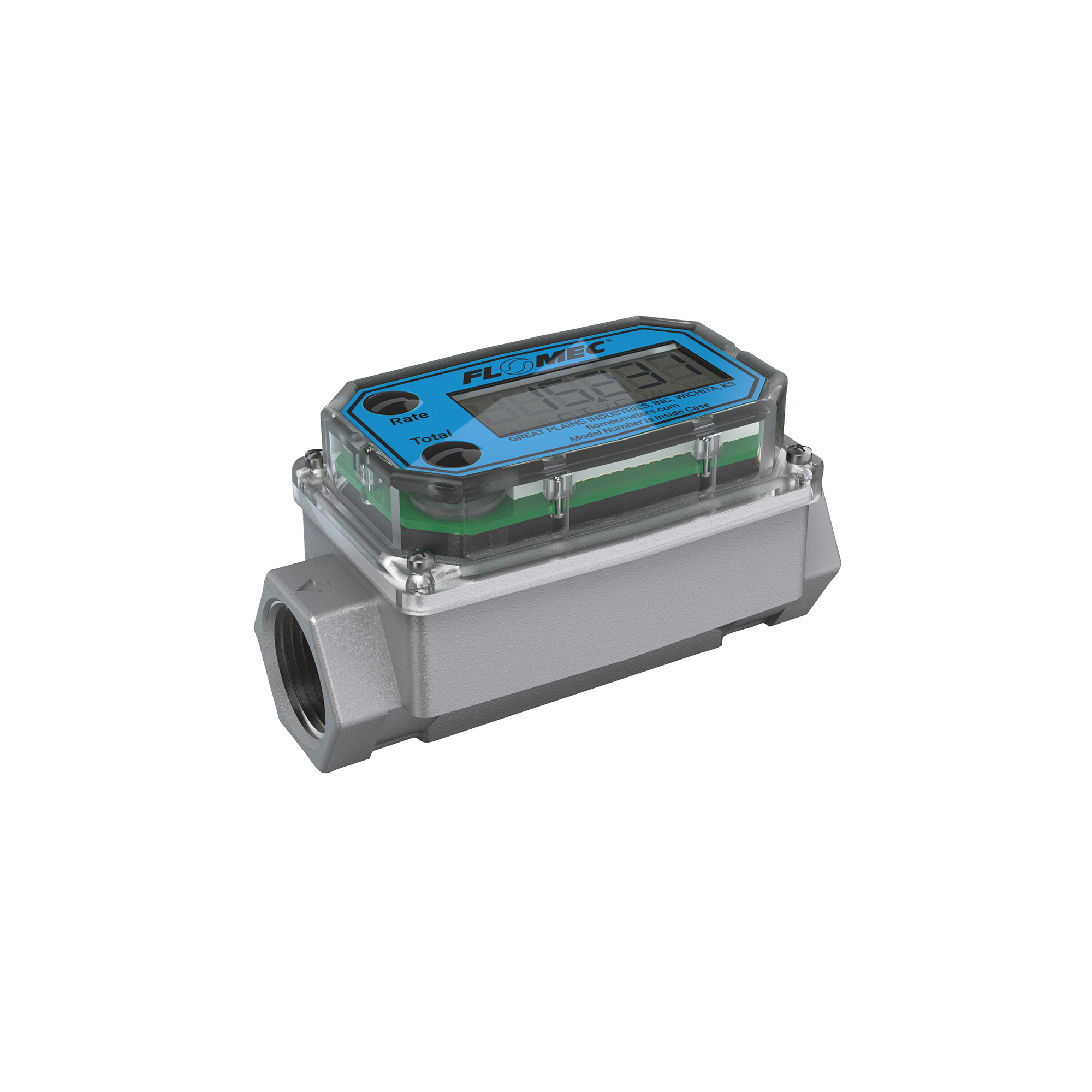 3/4" NPT Turbine Flow Meter, Battery Powered Display, Aluminum Body for Solvents and Fuel